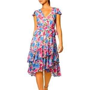 NWT LAUNDRY BY SHELLI SEGAL Ruffled Botanical Floral Wrap Dress Size 2